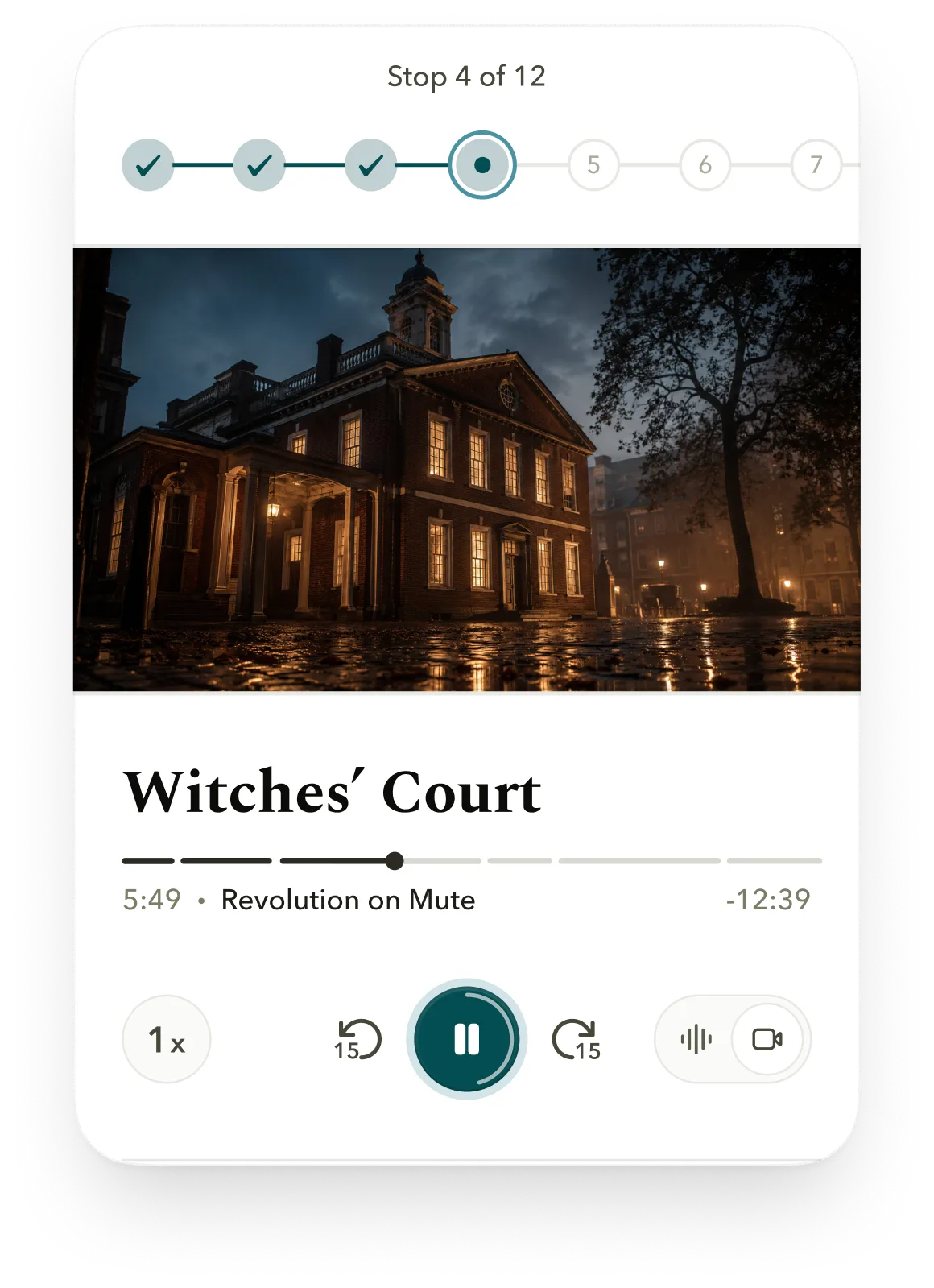 The GenStory site player narrating Witches' Court, stop 4 of 12